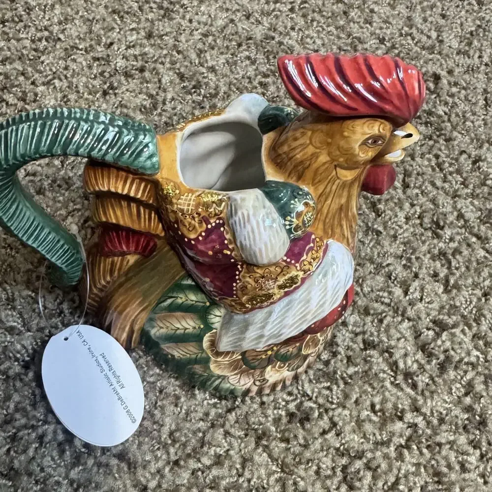 G De‎ Brechkt porcelain teapot Santa on Rooster ceramic hand painted 2008